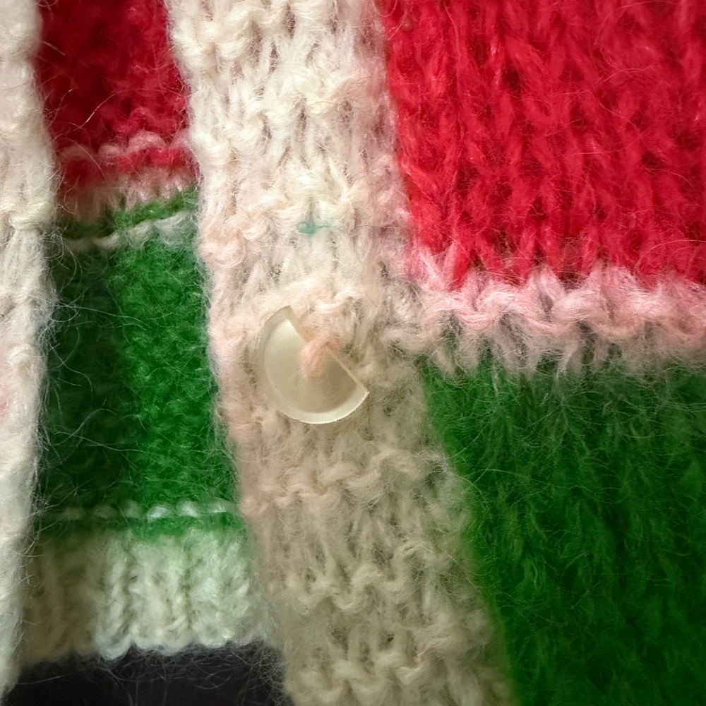 Vintage Hand-Knit Rainbow Stripe Cardigan Sweater - Picture 2 of 4